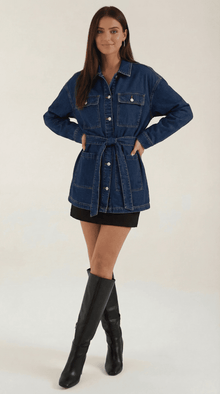 Damen Jeansjacke Taillengürtel – Blau