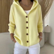 Damen Kapuzen Strickjacke aus Baumwolle mit Knöpfen – Gelb