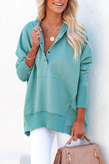 Clara | Damen Kapuzen-Tunika langarm oversized Hoodie mit Knopfleiste – Hellblau