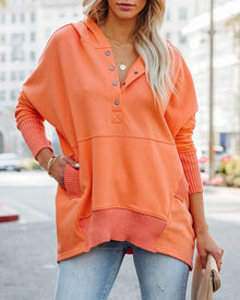 Clara | Damen Kapuzen-Tunika langarm oversized Hoodie mit Knopfleiste – Orange