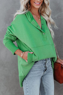 Clara | Damen Kapuzen-Tunika langarm oversized Hoodie mit Knopfleiste – Grün