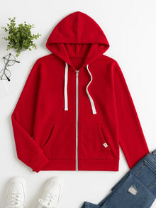 Damen Zip-Hoodie mit Kordelzug – Rot