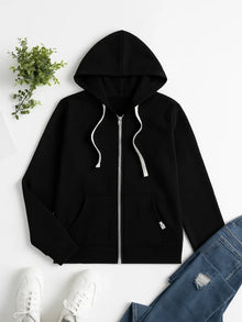 Damen Zip-Hoodie mit Kordelzug – Schwarz