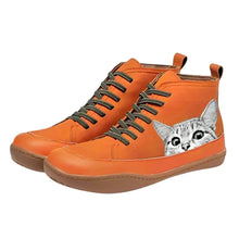 Luisa | Damen Katzenmotiv Schnür-Ankle Boots Leder-Stiefeletten – Orange