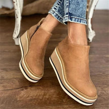 Katharina | Damen Keilabsatz Ankle Boots Kurzstiefel Reißverschluss Plateau – Beige