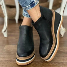 Katharina | Damen Keilabsatz Ankle Boots Kurzstiefel Reißverschluss Plateau – Schwarz