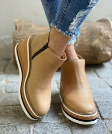 Katharina | Damen Keilabsatz Ankle Boots Kurzstiefel Reißverschluss Plateau – Khaki