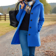 Johanna | Damen Klassischer Wintermantel Knopfleiste vorne Langmantel – Blau