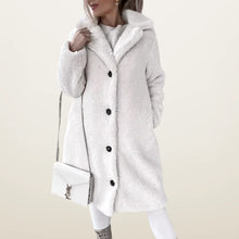 Damen Teddymantel lang mit Knöpfen – Weiß