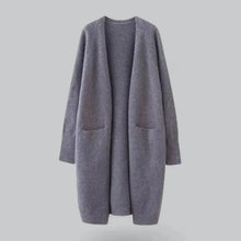 Damen Langer Offener Strickjacke mit Taschen – Dunkelgrau