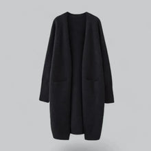 Damen Langer Offener Strickjacke mit Taschen – Schwarz