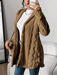 Marlene | Damen Longline Cardigan mit Kapuze Plüsch Knopfleiste Oversized – Braun