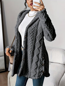 Marlene | Damen Longline Cardigan mit Kapuze Plüsch Knopfleiste Oversized – Grau