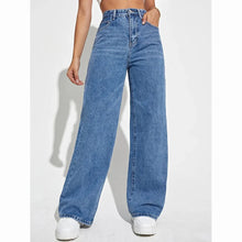 Damen Wide Leg Jeans mit Hohem Bund – Dunkelblau