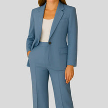 Hannah | Damen Maßgeschneiderter Langer Blazer und Hose Anzug-Set – Blau