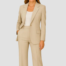 Hannah | Damen Maßgeschneiderter Langer Blazer und Hose Anzug-Set – Beige