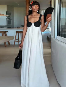 Damen Maxikleid mit Bustier Oberteil und breiten Trägern – Weiß