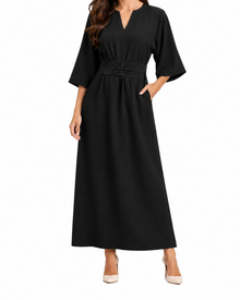 Damen Maxikleid mit Plissierter Taille – Schwarz