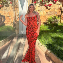 Damen Maxikleid mit Spaghettiträgern und Blumenmuster – Farbe