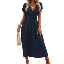 Damen Maxikleid mit V-Ausschnitt und Flügelärmeln – Marineblau