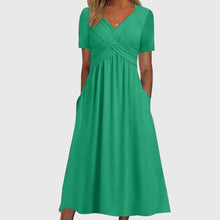Katharina | Damen Midi Kleid mit Bauchkontrolle V-Ausschnitt Kurzarm – Green