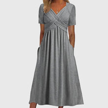 Katharina | Damen Midi Kleid mit Bauchkontrolle V-Ausschnitt Kurzarm – Gray