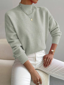 Hannah | Damen Mock-Turtleneck Langarm Sweater Relaxed Fit – Hellgrün
