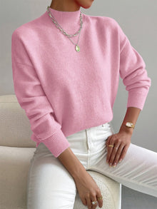 Hannah | Damen Mock-Turtleneck Langarm Sweater Relaxed Fit – Hellrosa