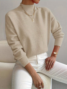 Hannah | Damen Mock-Turtleneck Langarm Sweater Relaxed Fit – Beige