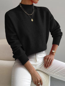 Hannah | Damen Mock-Turtleneck Langarm Sweater Relaxed Fit – Schwarz