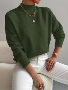 Hannah | Damen Mock-Turtleneck Langarm Sweater Relaxed Fit – Grün