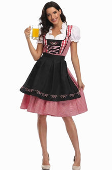 Annika | Damen Oktoberfest Trachtenkleid mit Schürze A-Linie Minikleid – Schwarz