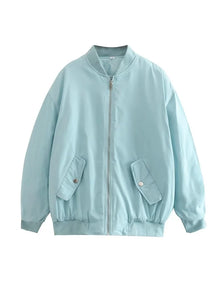 Damen Oversize Bomberjacke mit Reißverschluss – Himmelblau