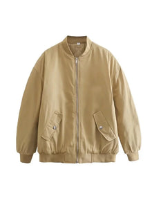 Damen Oversize Bomberjacke mit Reißverschluss – Beige