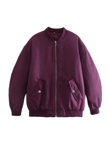 Damen Oversize Bomberjacke mit Reißverschluss – Lila