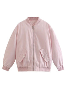 Damen Oversize Bomberjacke mit Reißverschluss – Rosa