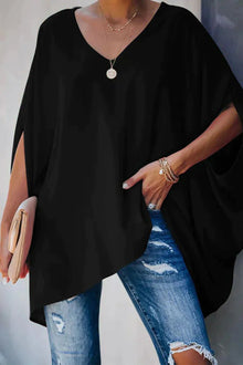 Luisa | Damen Oversized Fledermausärmel V-Ausschnitt Tunika – Schwarz