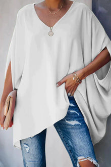 Luisa | Damen Oversized Fledermausärmel V-Ausschnitt Tunika – Weiß