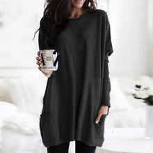 Amelie | Damen Oversized Langarm Tunika mit Taschen Rundhals Pullover – Schwarz
