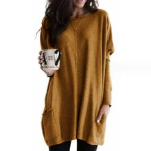 Amelie | Damen Oversized Langarm Tunika mit Taschen Rundhals Pullover – Braun
