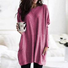Amelie | Damen Oversized Langarm Tunika mit Taschen Rundhals Pullover – Rosa