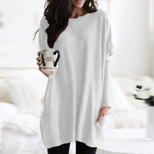Amelie | Damen Oversized Langarm Tunika mit Taschen Rundhals Pullover – Weiß
