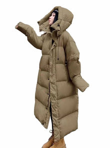 Elisabeth | Damen Oversized Langer Kapuzen Puffer Mantel Winterjacke – Grün
