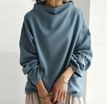Mia | Damen Oversized Stehkragen Knit Sweater Weicher Strickpullover – Blau