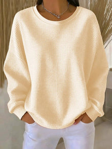Emilia | Damen Oversized Textur Strickpullover Rundhals Langarm – Apricot