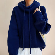 Luisa | Damen Oversized Turtleneck Sweater Kapuze Merinowolle – Blau
