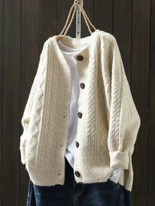 Leonie | Damen Oversized Zopfmuster Cardigan mit Knopfleiste – Beige