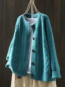 Leonie | Damen Oversized Zopfmuster Cardigan mit Knopfleiste – Blau