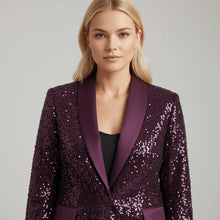 Damen Paillettenblazer mit Schalkragen und Ein-Knopf-Verschluss – Lila