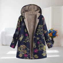 Damen Fleecejacke mit Blumenmuster und weichem Futter – Dunkelblau
